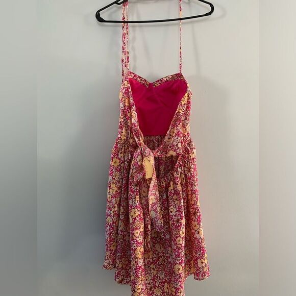 NWT Band Of The Free India Floral Mini Sun Dress Pink Yellow Size M Daisies Boho - Picture 5 of 8
